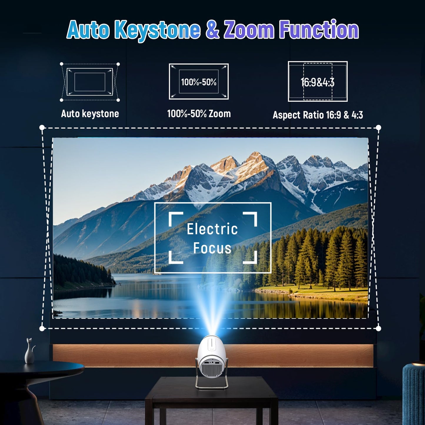 Mini Projector with WiFi and Bluetooth, 4K Compatible with HDMI/USB/Smartphone/PC/Laptop
