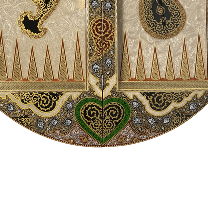 Round Khatam Backgammon Board 80 cm Gilded with Case