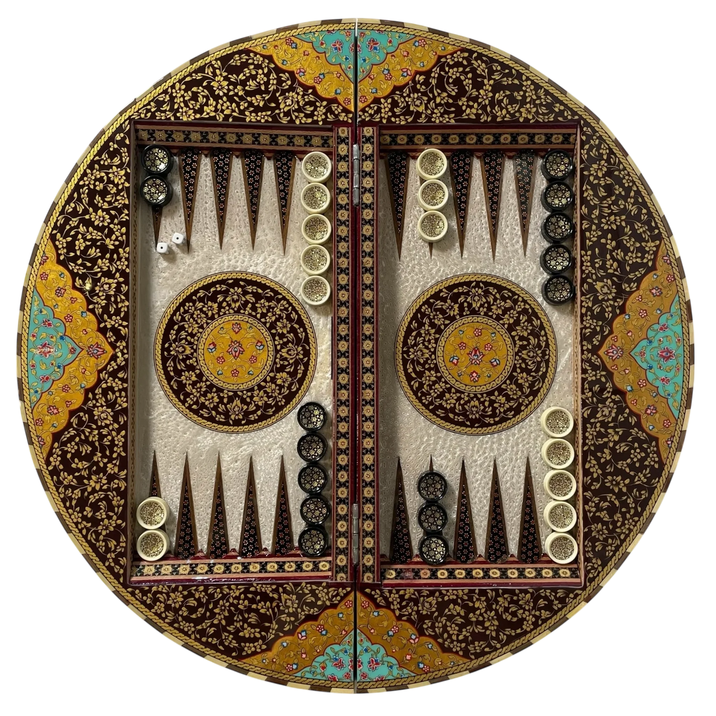 Round Khatam Backgammon Board 60 cm Gilded