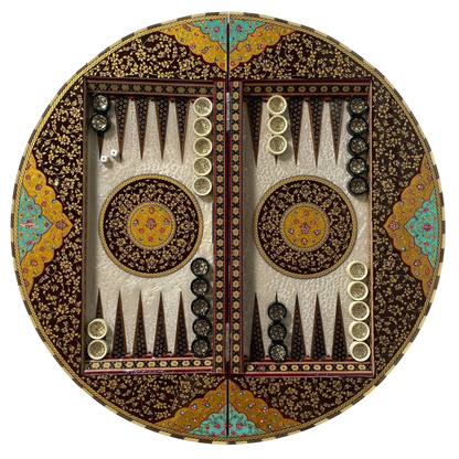 Round Khatam Backgammon Board 60 cm Gilded