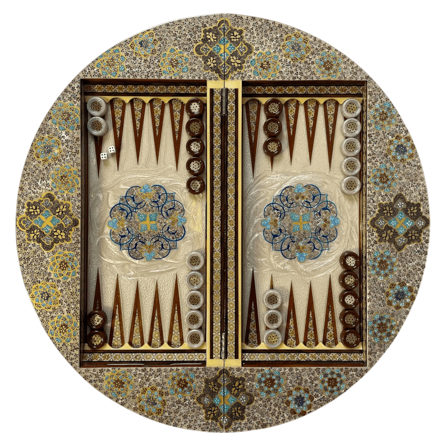 Khatam Round Backgammon Board 60 Cheshme Nour Design