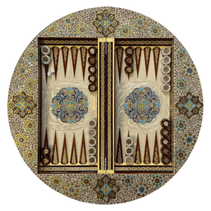 Khatam Round Backgammon Board 60 Cheshme Nour Design