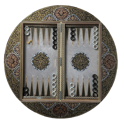 Khatam 70-round backgammon board with Fantasy colors dance design