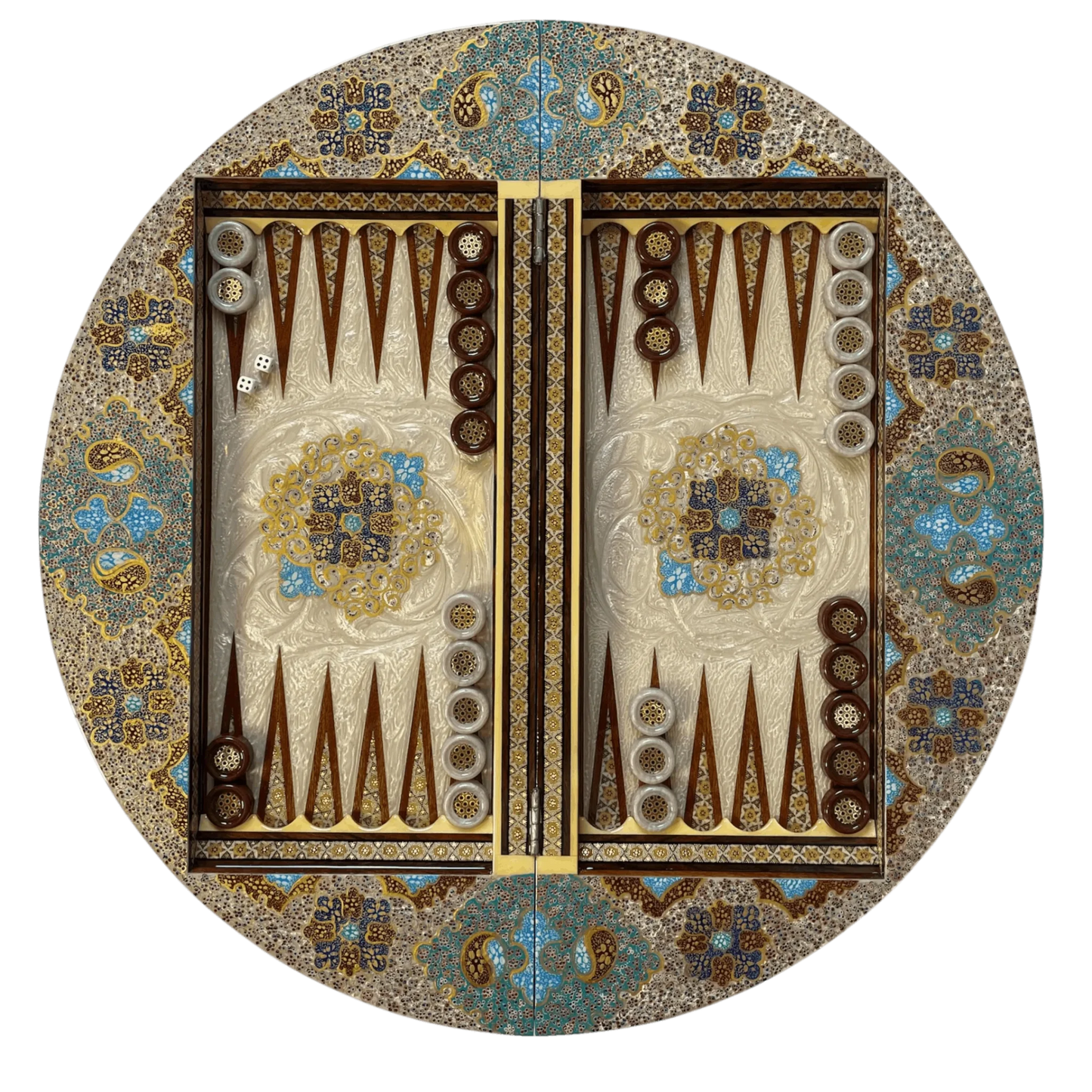 Lapis Lazuli Design Khatam Round Backgammon Board 60