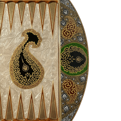 Round Khatam Backgammon Board 80 cm Gilded with Case