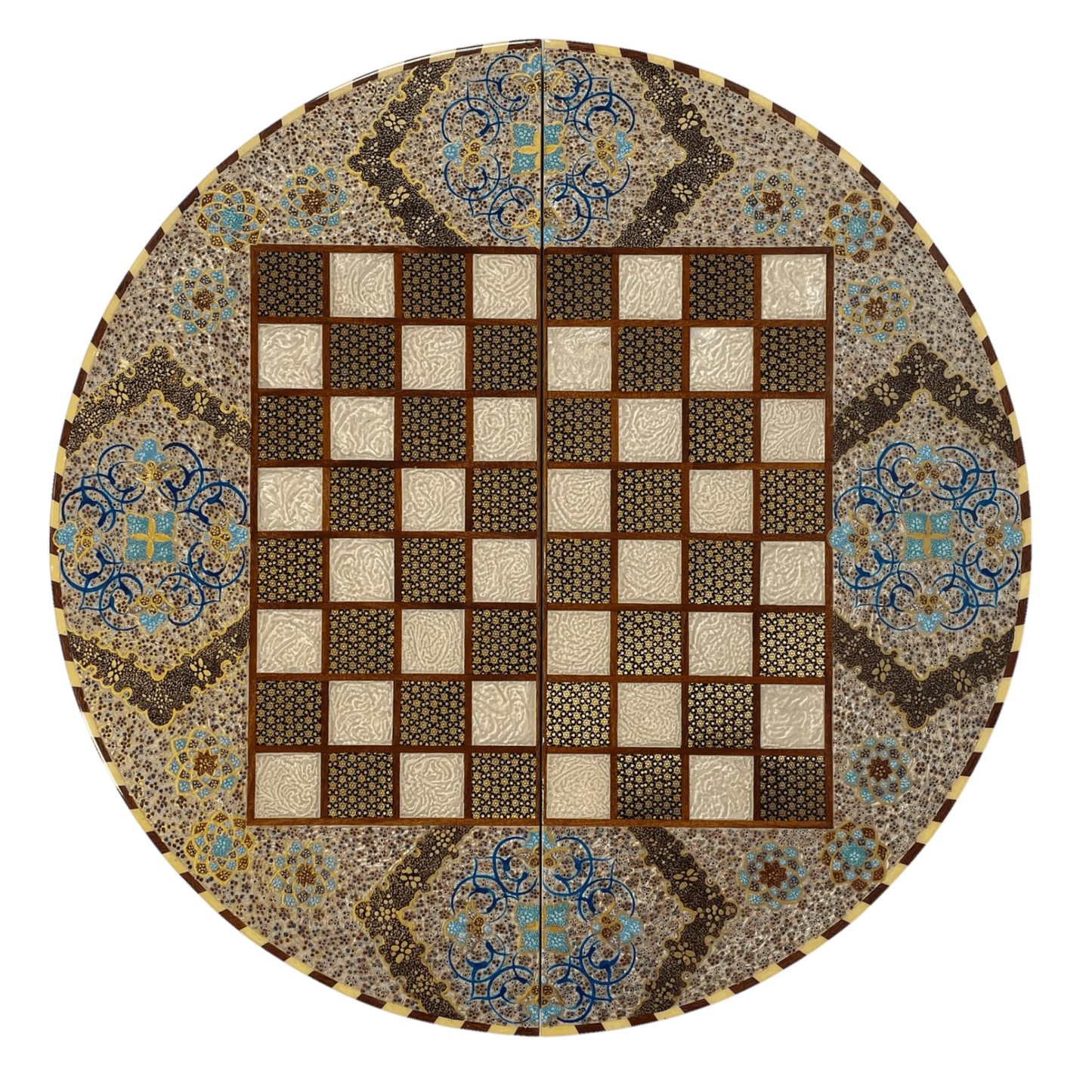 Khatam Round Backgammon Board 60 Cheshme Nour Design