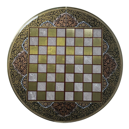 Khatam 70-round backgammon board with Fantasy colors dance design