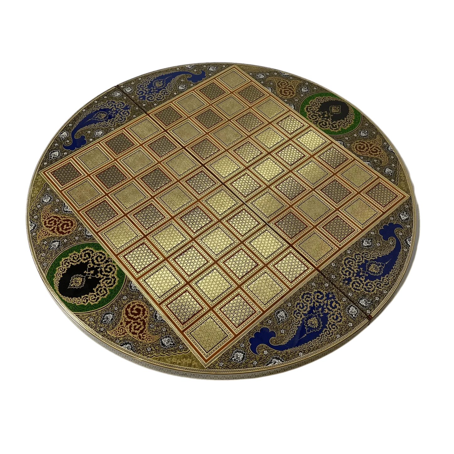 Round Khatam Backgammon Board 80 cm Gilded with Case