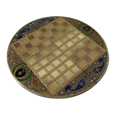 Round Khatam Backgammon Board 80 cm Gilded with Case