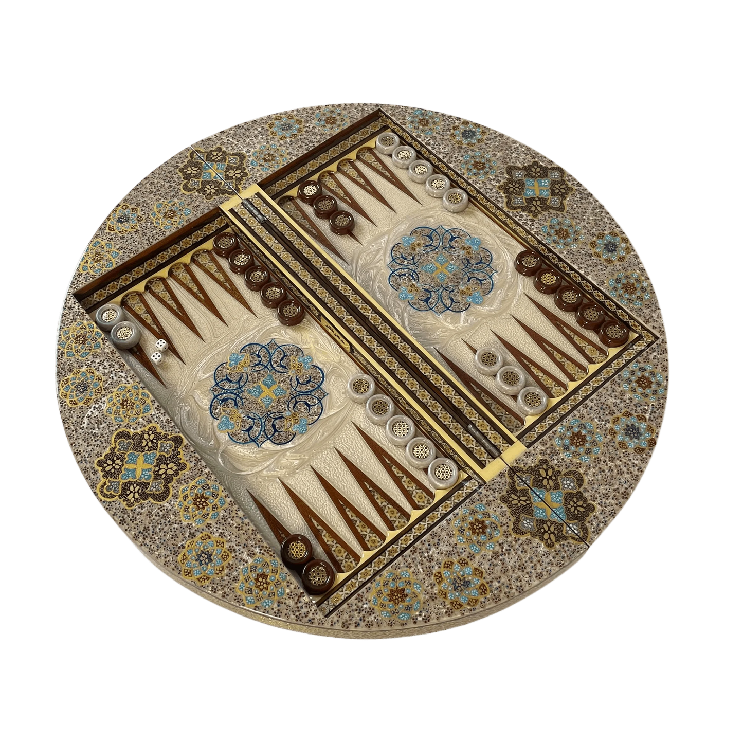 Khatam Round Backgammon Board 60 Cheshme Nour Design