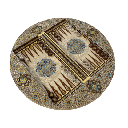 Khatam Round Backgammon Board 60 Cheshme Nour Design