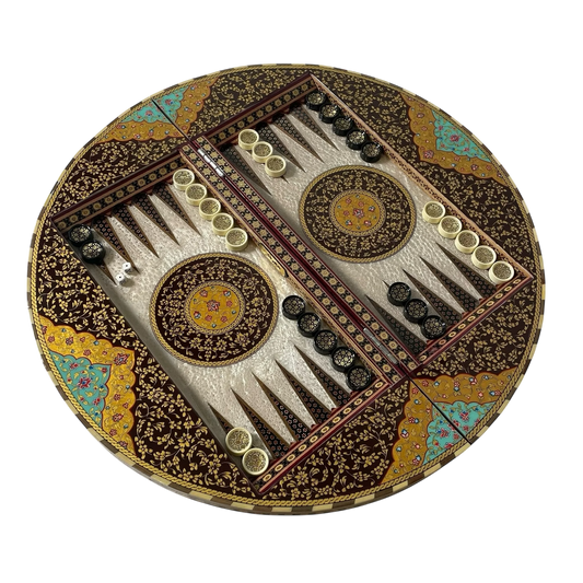 Round Khatam Backgammon Board 60 cm Gilded