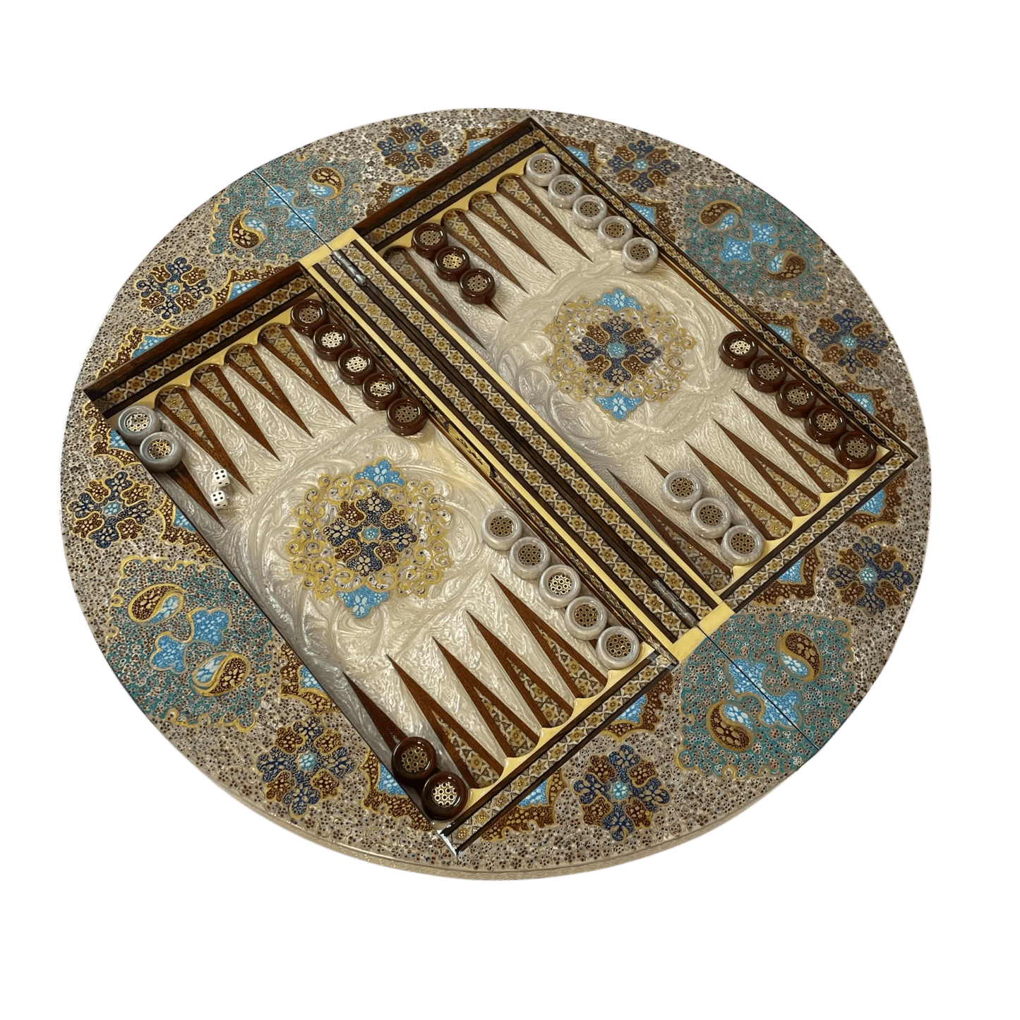 Lapis Lazuli Design Khatam Round Backgammon Board 60