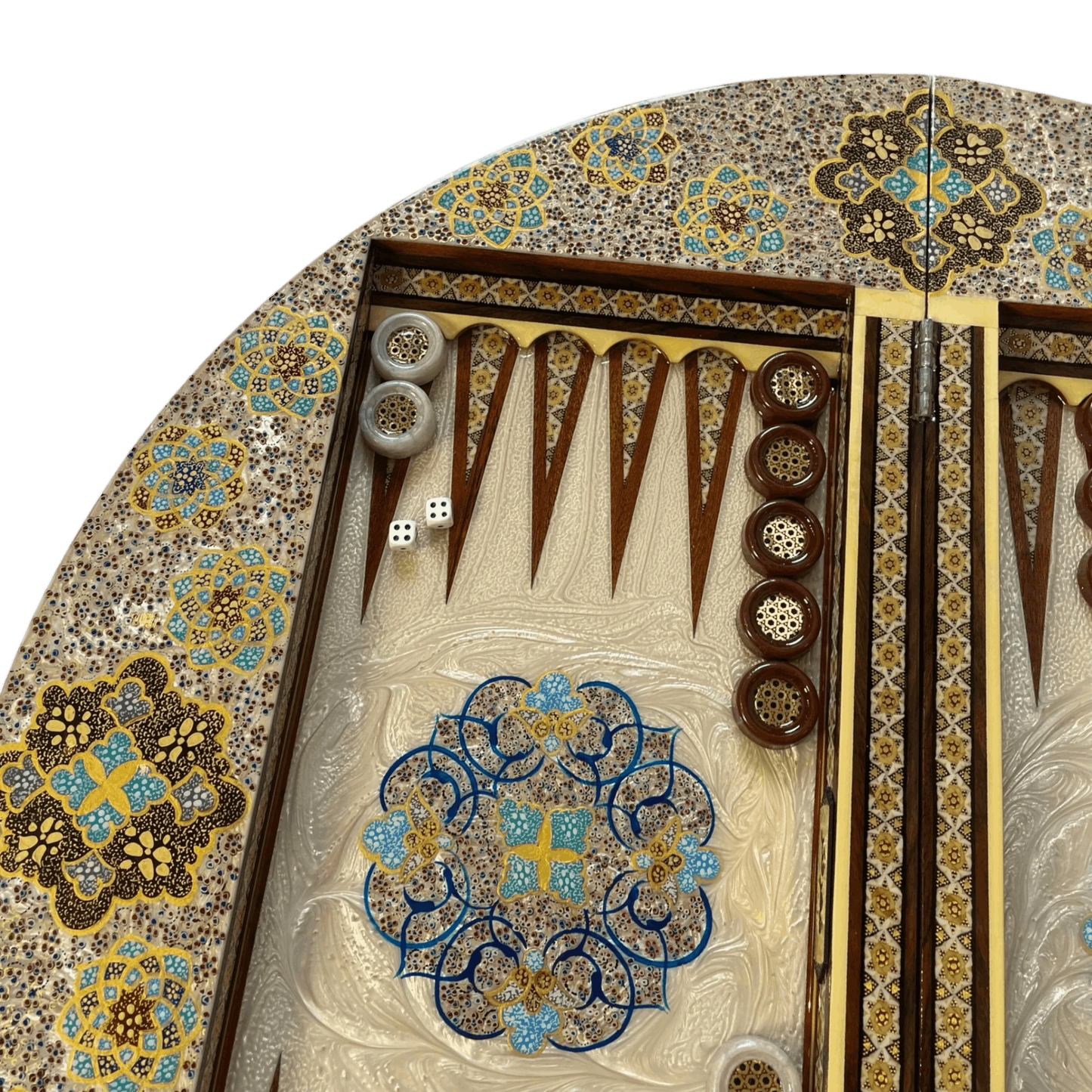 Khatam Round Backgammon Board 60 Cheshme Nour Design