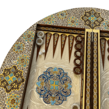 Khatam Round Backgammon Board 60 Cheshme Nour Design