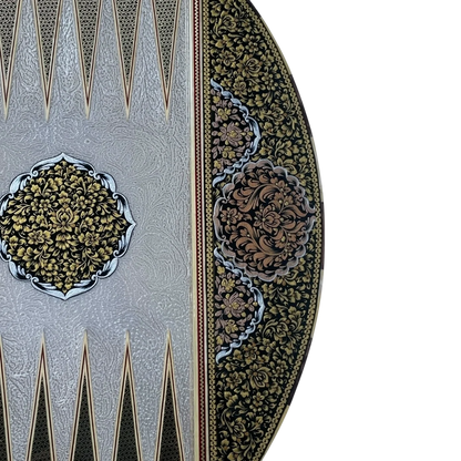 Khatam 70-round backgammon board with Fantasy colors dance design