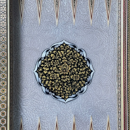 Khatam 70-round backgammon board with Fantasy colors dance design