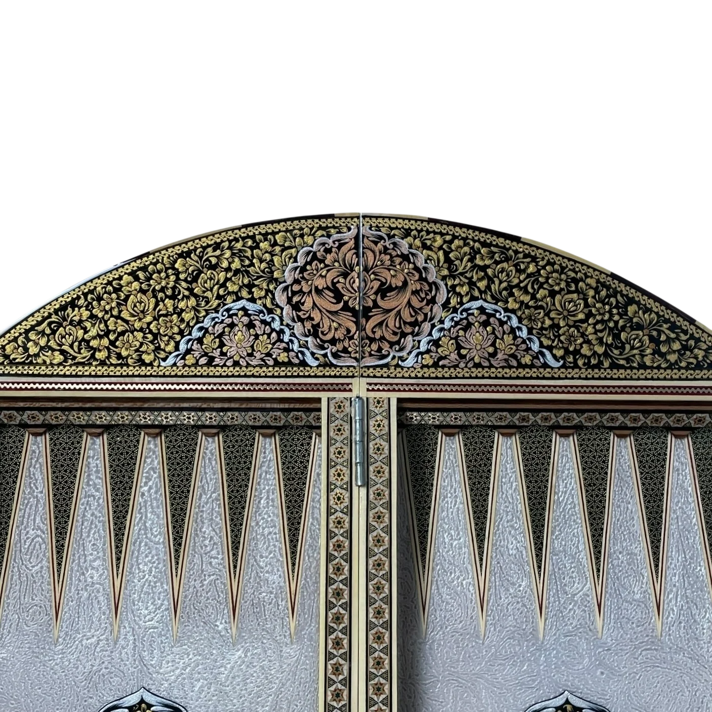 Khatam 70-round backgammon board with Fantasy colors dance design