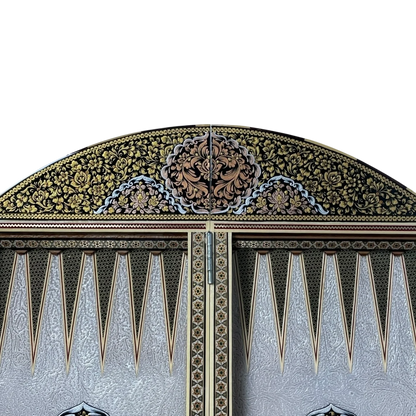 Khatam 70-round backgammon board with Fantasy colors dance design