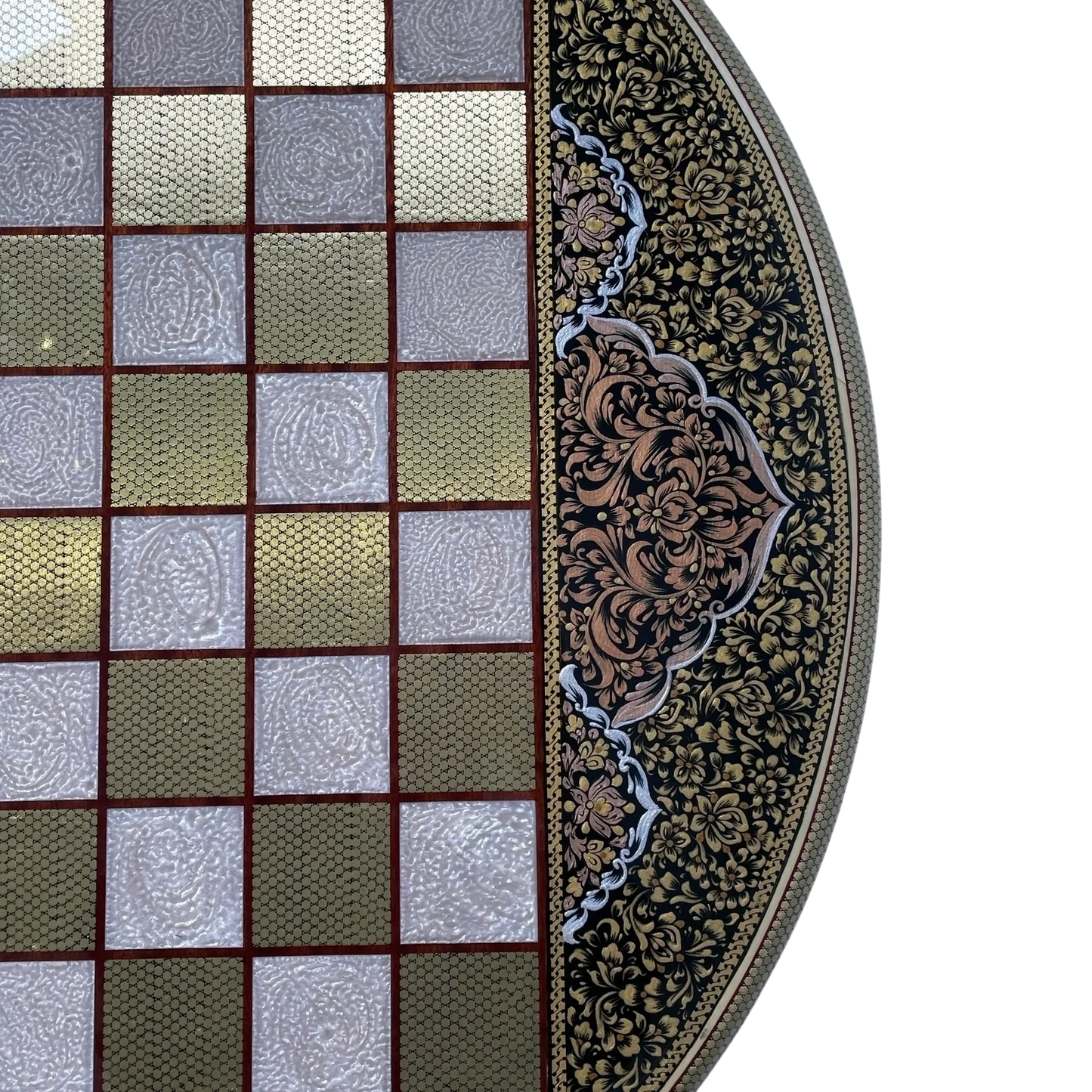 Khatam 70-round backgammon board with Fantasy colors dance design