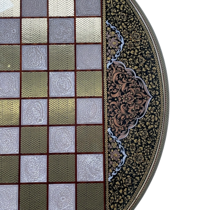 Khatam 70-round backgammon board with Fantasy colors dance design