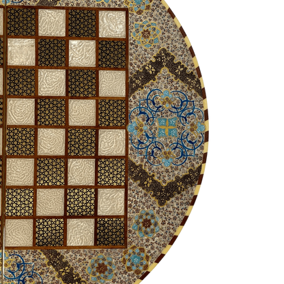 Khatam Round Backgammon Board 60 Cheshme Nour Design