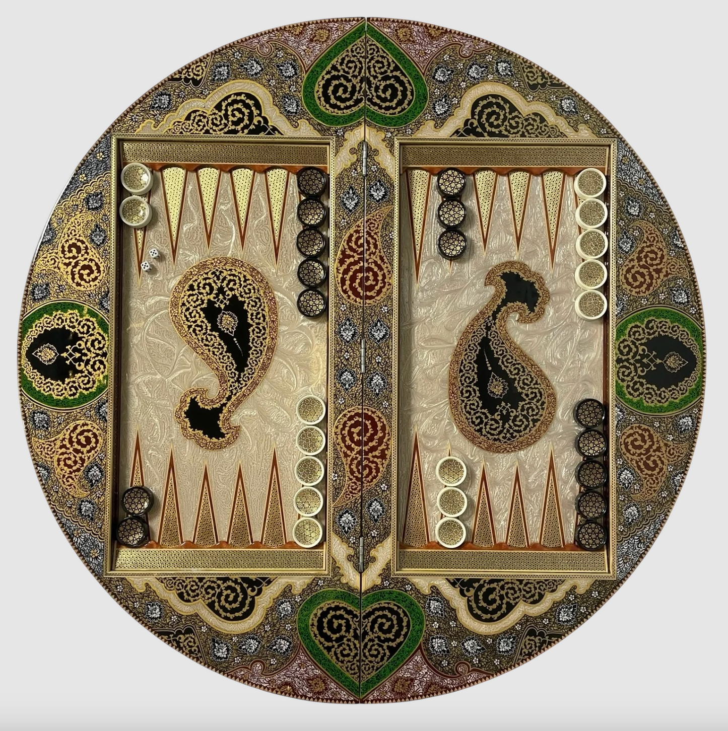 Round Khatam Backgammon Board 80 cm Gilded with Case