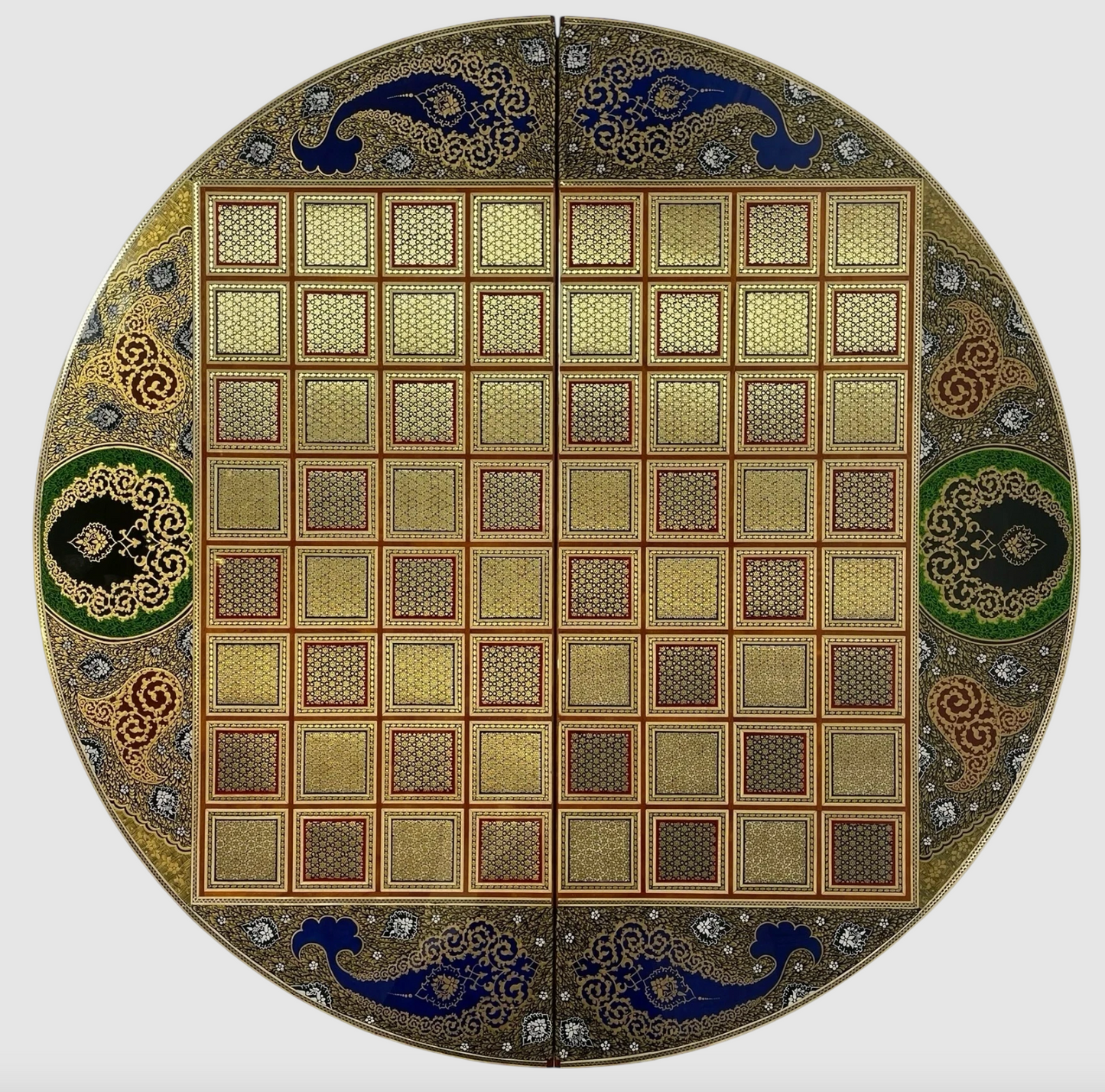 Round Khatam Backgammon Board 80 cm Gilded with Case