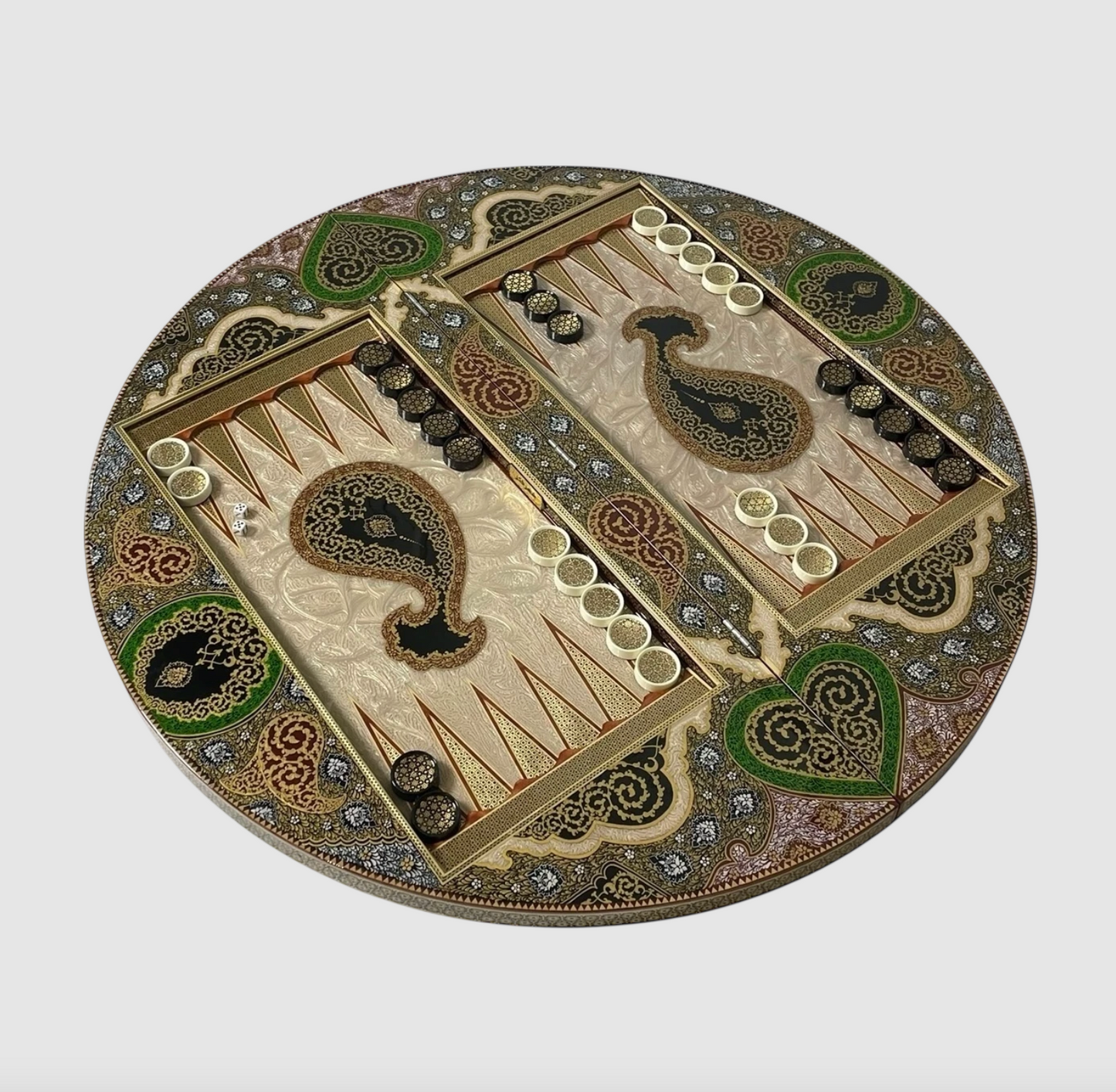 Round Khatam Backgammon Board 80 cm Gilded with Case
