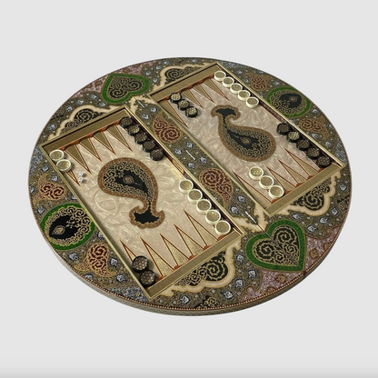 Round Khatam Backgammon Board 80 cm Gilded with Case